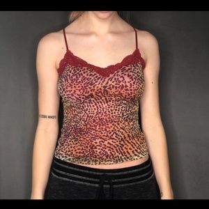 🐆SOLD: CHEETAH PRINT CAMI W/ RED LACE TRIM🐆